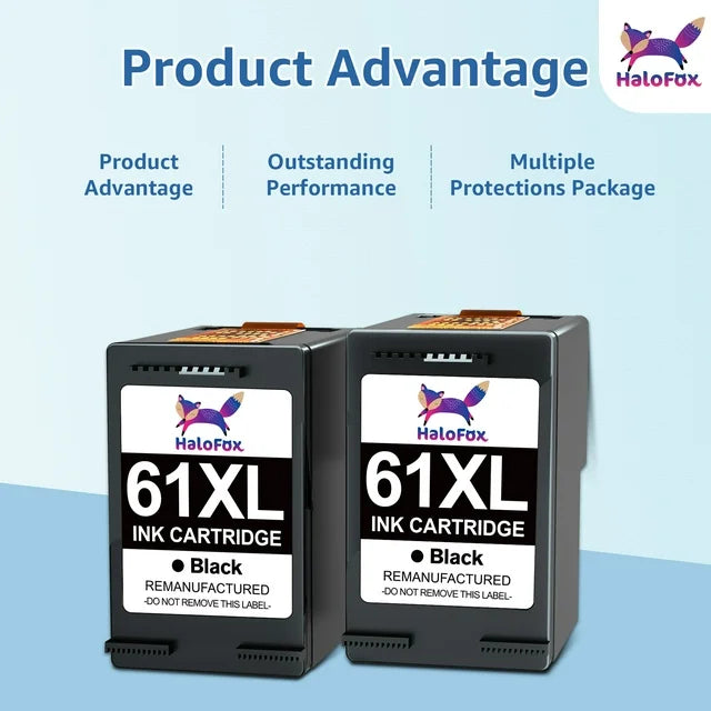 Halofox 61XL Black Ink Cartridges for HP 61 Black Ink (2-Pack, Black)