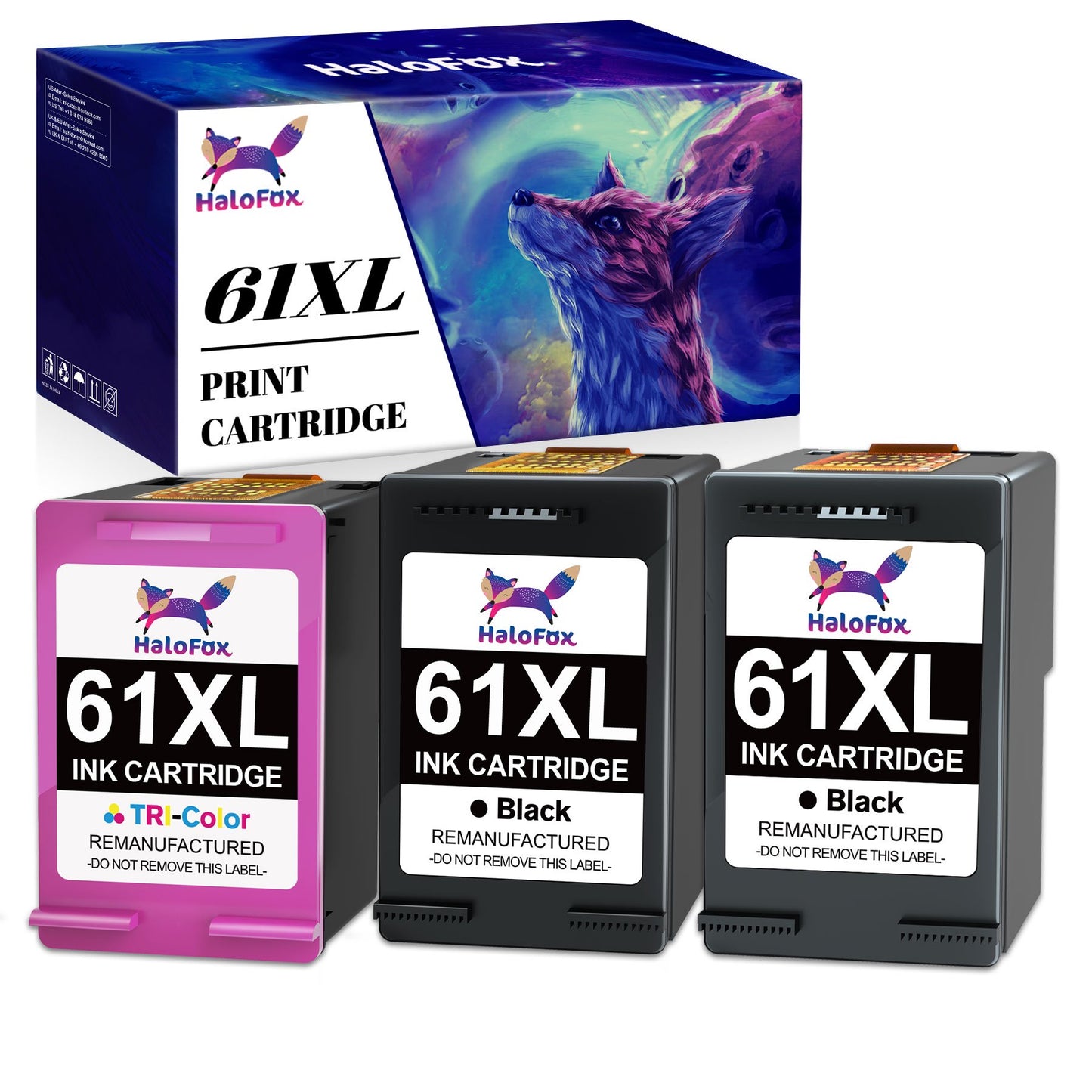 HaloFox 61xl Ink Replacement for HP Printer-2 Black 1 Color