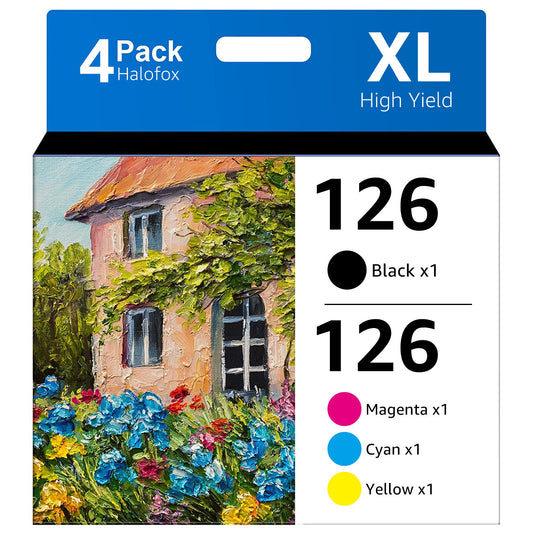 Halofox 126XL Ink Compatible with Epson (1 Black, 1 Cyan, 1 Magenta, 1 Yellow)