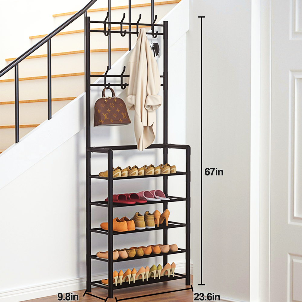 4-in-1 Coat Rack with 8 Hooks Black