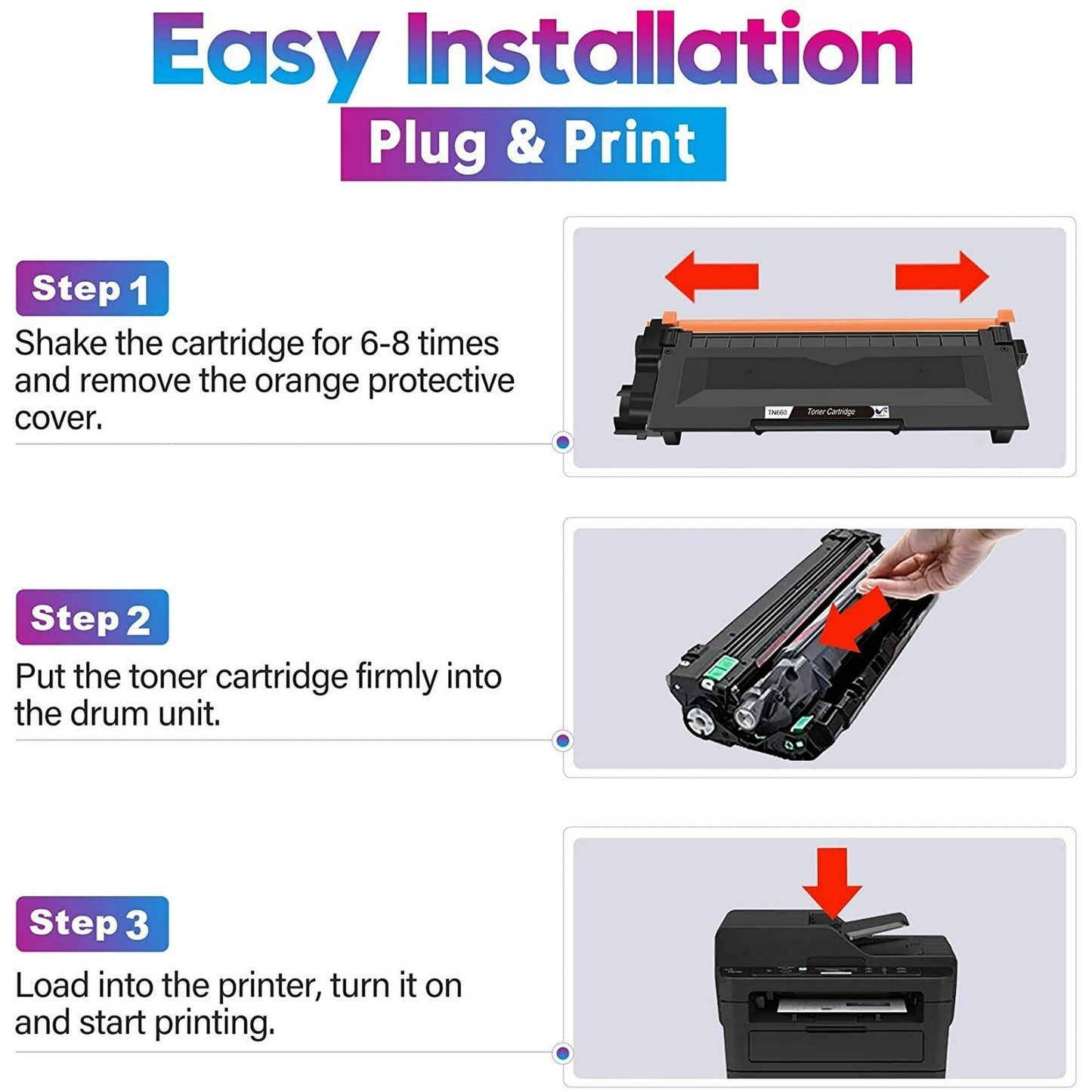 TN660 Toner Cartridge Replacement for Brother TN660 TN630 High Yield to use with HL-L2300D HL-L2380DW HL-L2320D DCP-L2540DW HL-L2340DW HL-L2360DW MFC-L2720DW Printer (Black, 4 Pack)