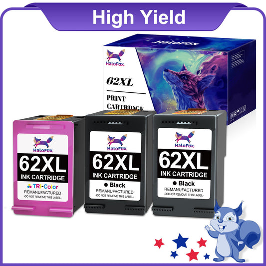 62 XL Ink Cartridge for HP 62 Ink Black and Colore (3 Pack)