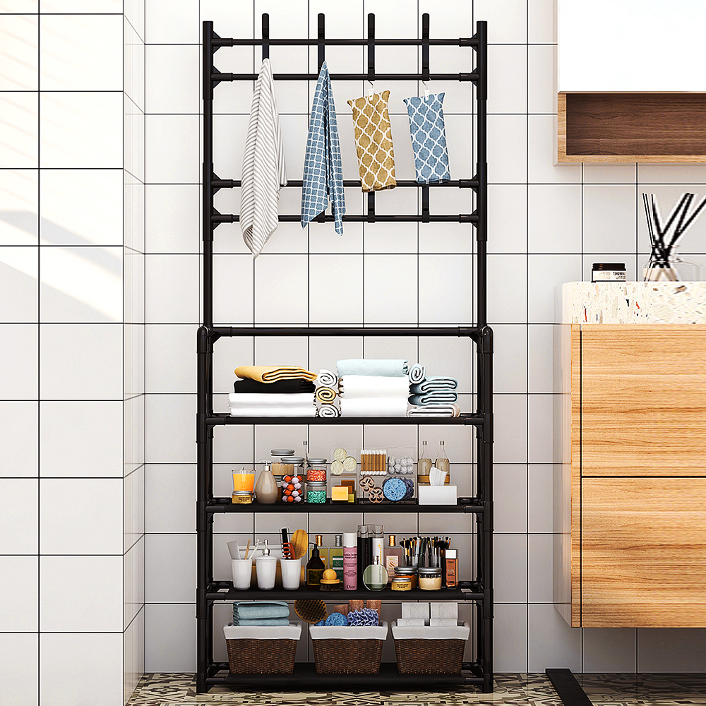 4-in-1 Coat Rack with 8 Hooks Black