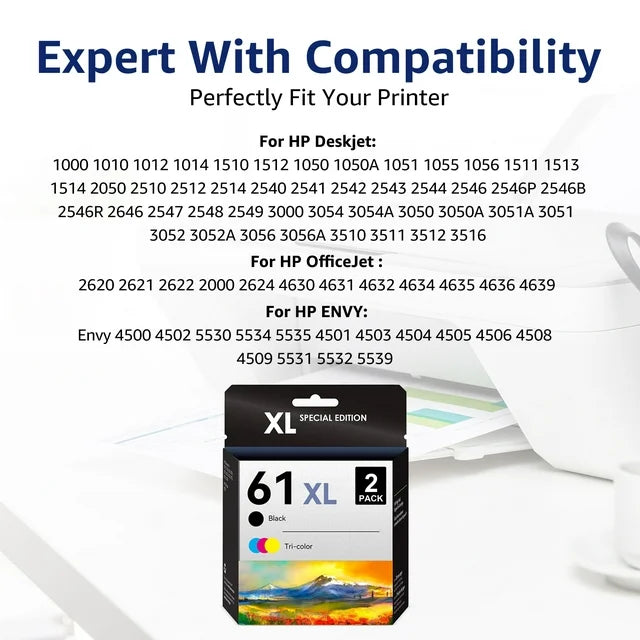 61XL Ink Cartridge Combo Pack Replacement for HP(1 Black, 1 Tri-color)