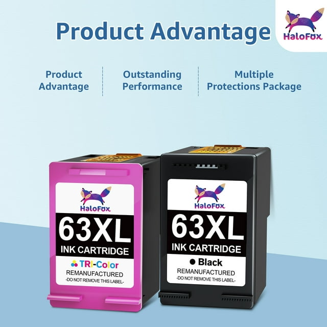 HaloFox 63XL Ink Cartridges Replacement for HP Ink 63 (2 Pack)