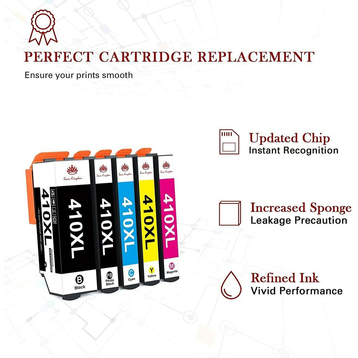 410XL T410 410 Ink Cartridges High Yield for Epson Expression(5 Pack, Black, Cyan, Magenta, Yellow, Photo Black)