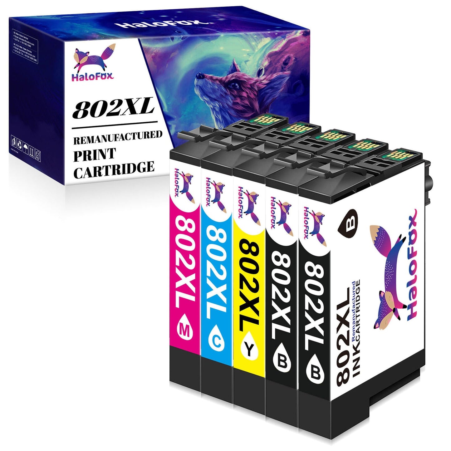 802 Ink Cartridge for Epson ink(2 Black 1 Cyan 1 Magenta 1 Yellow, 5-Pack)