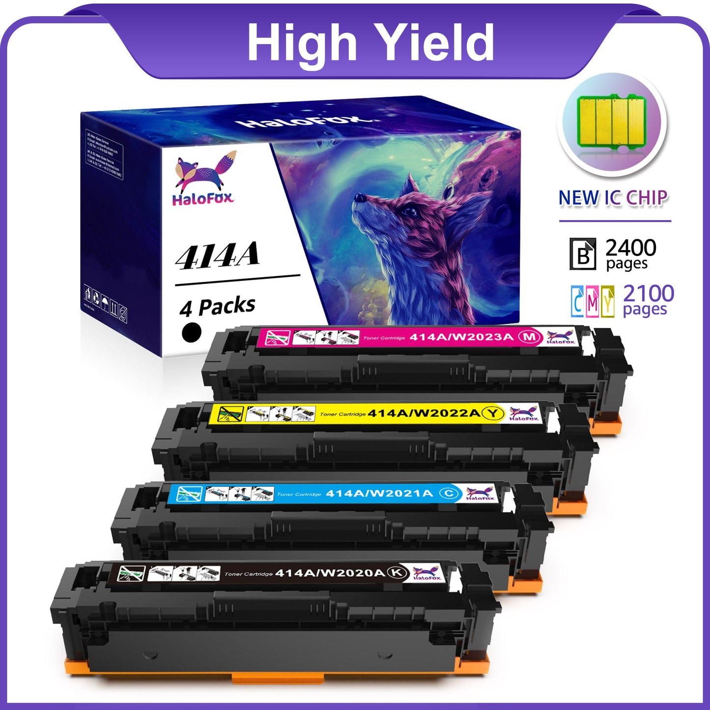 414A 414X Toner Cartridges(with Chip) for HP(Black Cyan Magenta Yellow,4 Pack)