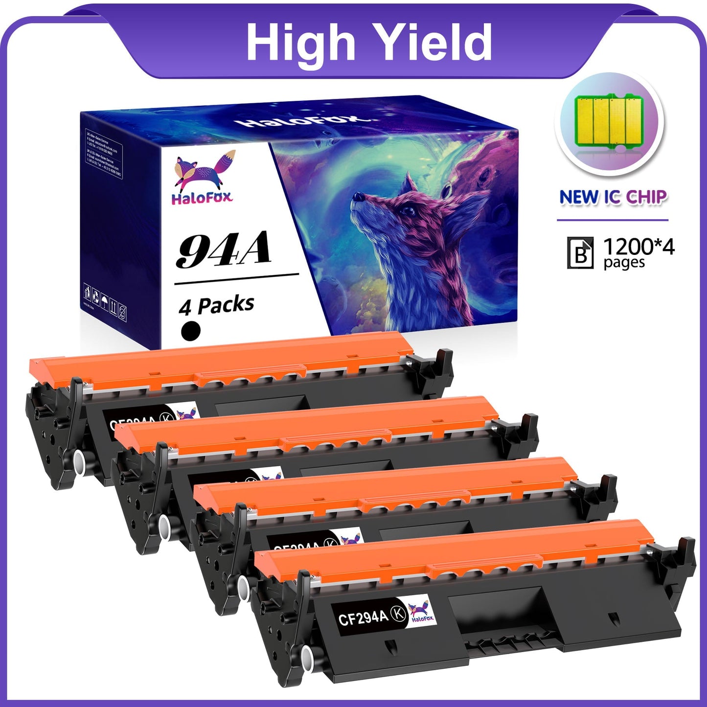 94A CF294A 94X CF294X Black High Yield Toner Cartridges for HP (4-Pack, Black)